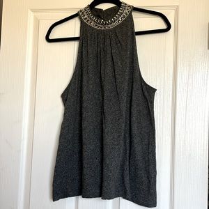 Jeweled halter cotton grey top. Size Med.
